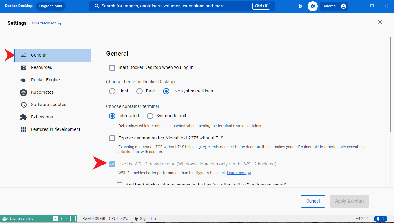 Docker Desktop Settings